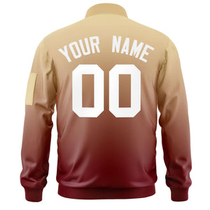 Custom Khaki Crimson-White Varsity Full-Zip Gradient Fashion Letterman Bomber Jacket