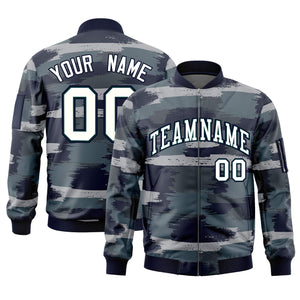 Custom White Black Varsity Full-Zip Camo Letterman Bomber Jacket