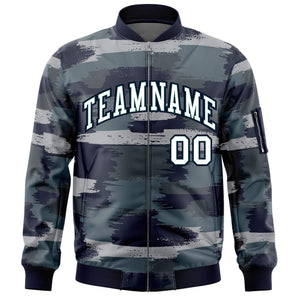 Custom White Black Varsity Full-Zip Camo Letterman Bomber Jacket