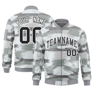 Custom Black White Varsity Full-Zip Camo Letterman Bomber Jacket