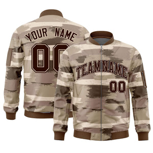 Custom Brown Black Varsity Full-Zip Camo Letterman Bomber Jacket