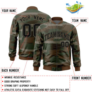 Custom Black Khaki Varsity Full-Zip Camo Letterman Bomber Jacket