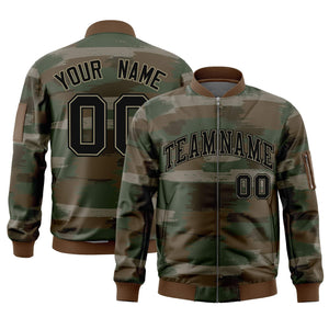 Custom Black Khaki Varsity Full-Zip Camo Letterman Bomber Jacket