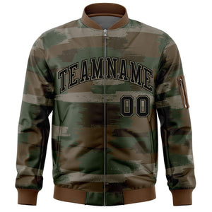 Custom Black Khaki Varsity Full-Zip Camo Letterman Bomber Jacket