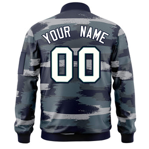 Custom White Black Varsity Full-Zip Camo Letterman Bomber Jacket