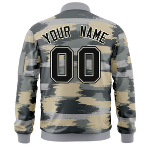 Custom Black Khaki Varsity Full-Zip Camo Letterman Bomber Jacket