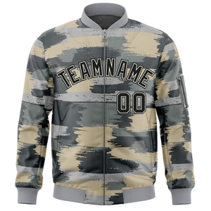 Custom Black Khaki Varsity Full-Zip Camo Letterman Bomber Jacket