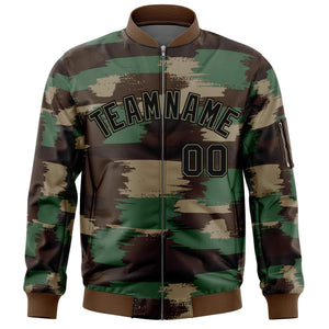 Custom Black Khaki Varsity Full-Zip Camo Letterman Bomber Jacket