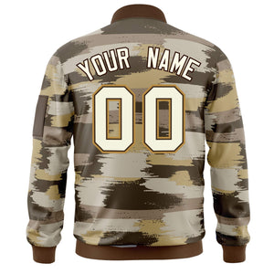 Custom Khaki Old Gold Varsity Full-Zip Camo Letterman Bomber Jacket