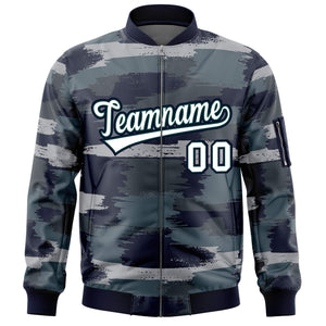 Custom White Black Varsity Full-Zip Camo Letterman Bomber Jacket