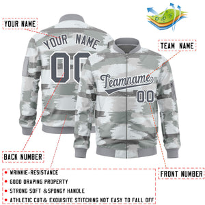 Custom Gray White Varsity Full-Zip Camo Letterman Bomber Jacket