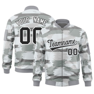 Custom Black White Varsity Full-Zip Camo Letterman Bomber Jacket