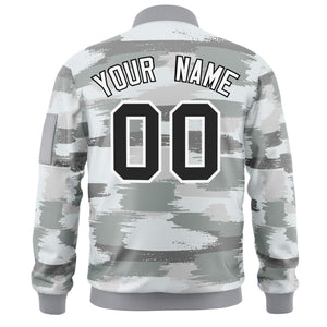 Custom Black White Varsity Full-Zip Camo Letterman Bomber Jacket