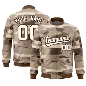 Custom Khaki Black Varsity Full-Zip Camo Letterman Bomber Jacket