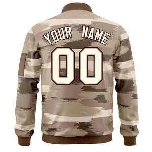 Custom Khaki Black Varsity Full-Zip Camo Letterman Bomber Jacket