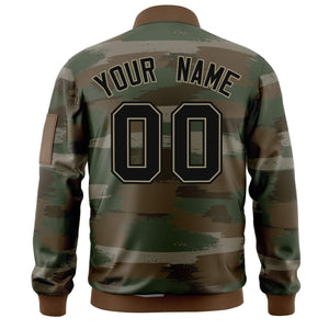 Custom Black Khaki Varsity Full-Zip Camo Letterman Bomber Jacket