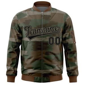 Custom Black Khaki Varsity Full-Zip Camo Letterman Bomber Jacket