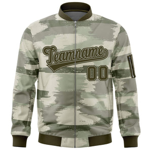 Custom Olive Khaki Varsity Full-Zip Camo Letterman Bomber Jacket