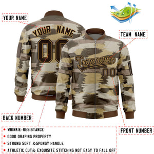 Custom Brown Old Gold Varsity Full-Zip Camo Letterman Bomber Jacket