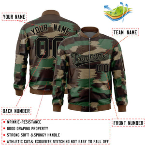 Custom Black Khaki Varsity Full-Zip Camo Letterman Bomber Jacket