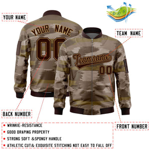 Custom Brown Old Gold Varsity Full-Zip Camo Letterman Bomber Jacket