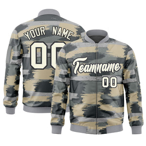 Custom Khaki Black Varsity Full-Zip Camo Letterman Bomber Jacket