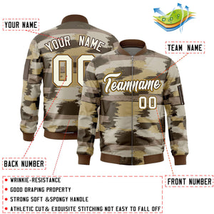 Custom Khaki Old Gold Varsity Full-Zip Camo Letterman Bomber Jacket