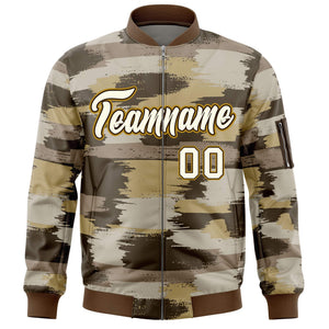 Custom Khaki Old Gold Varsity Full-Zip Camo Letterman Bomber Jacket