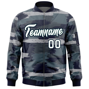 Custom White Black Varsity Full-Zip Camo Letterman Bomber Jacket