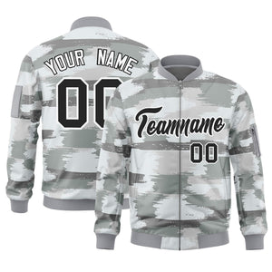 Custom Black White Varsity Full-Zip Camo Letterman Bomber Jacket