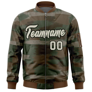 Custom Khaki Black Varsity Full-Zip Camo Letterman Bomber Jacket