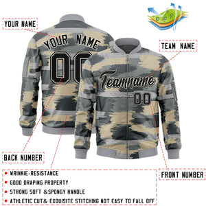 Custom Black Khaki Varsity Full-Zip Camo Letterman Bomber Jacket