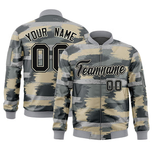 Custom Black Khaki Varsity Full-Zip Camo Letterman Bomber Jacket