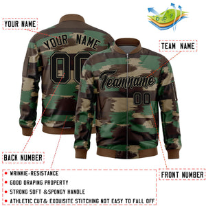 Custom Black Khaki Varsity Full-Zip Camo Letterman Bomber Jacket