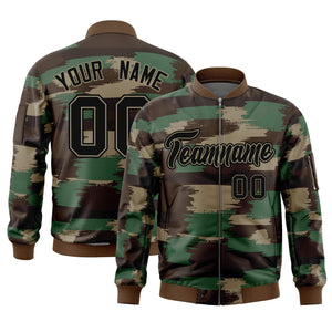 Custom Black Khaki Varsity Full-Zip Camo Letterman Bomber Jacket