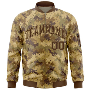 Custom Brown Varsity Full-Zip Camo Letterman Bomber Jacket