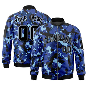 Custom Navy White Varsity Full-Zip Camo Letterman Bomber Jacket