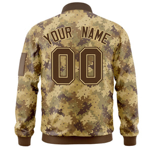 Custom Brown Varsity Full-Zip Camo Letterman Bomber Jacket