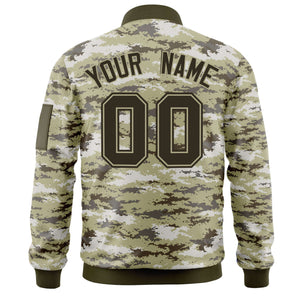 Custom Olive Varsity Full-Zip Camo Letterman Bomber Jacket