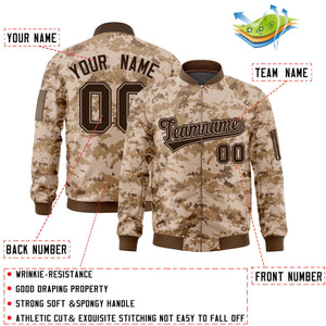 Custom Brown Varsity Full-Zip Camo Letterman Bomber Jacket