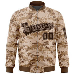 Custom Brown Varsity Full-Zip Camo Letterman Bomber Jacket