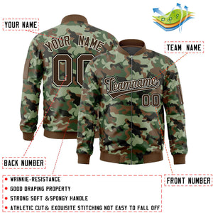 Custom Brown Khaki Varsity Full-Zip Camo Letterman Bomber Jacket