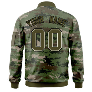 Custom Olive Varsity Full-Zip Camo Letterman Bomber Jacket