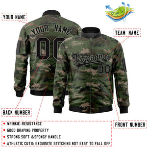 Custom Black Gray Varsity Full-Zip Camo Letterman Bomber Jacket