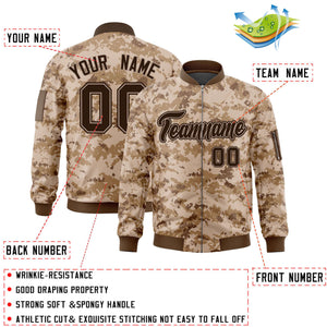 Custom Brown Varsity Full-Zip Camo Letterman Bomber Jacket