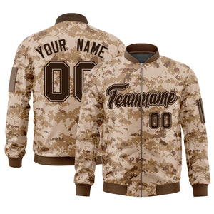 Custom Brown Varsity Full-Zip Camo Letterman Bomber Jacket