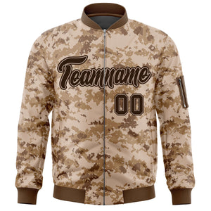 Custom Brown Varsity Full-Zip Camo Letterman Bomber Jacket