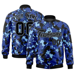 Custom Navy White Varsity Full-Zip Camo Letterman Bomber Jacket