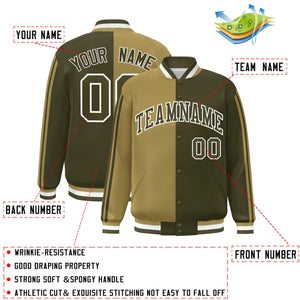 Custom Olive Desert Yellow-White Two Tone Color Block Bomber Varsity Baseball Jacket