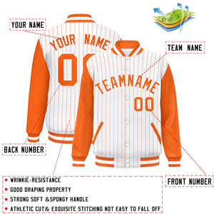 Custom White Orange Stripe Fashion Bomber Varsity Jacket with Raglan Sleeves